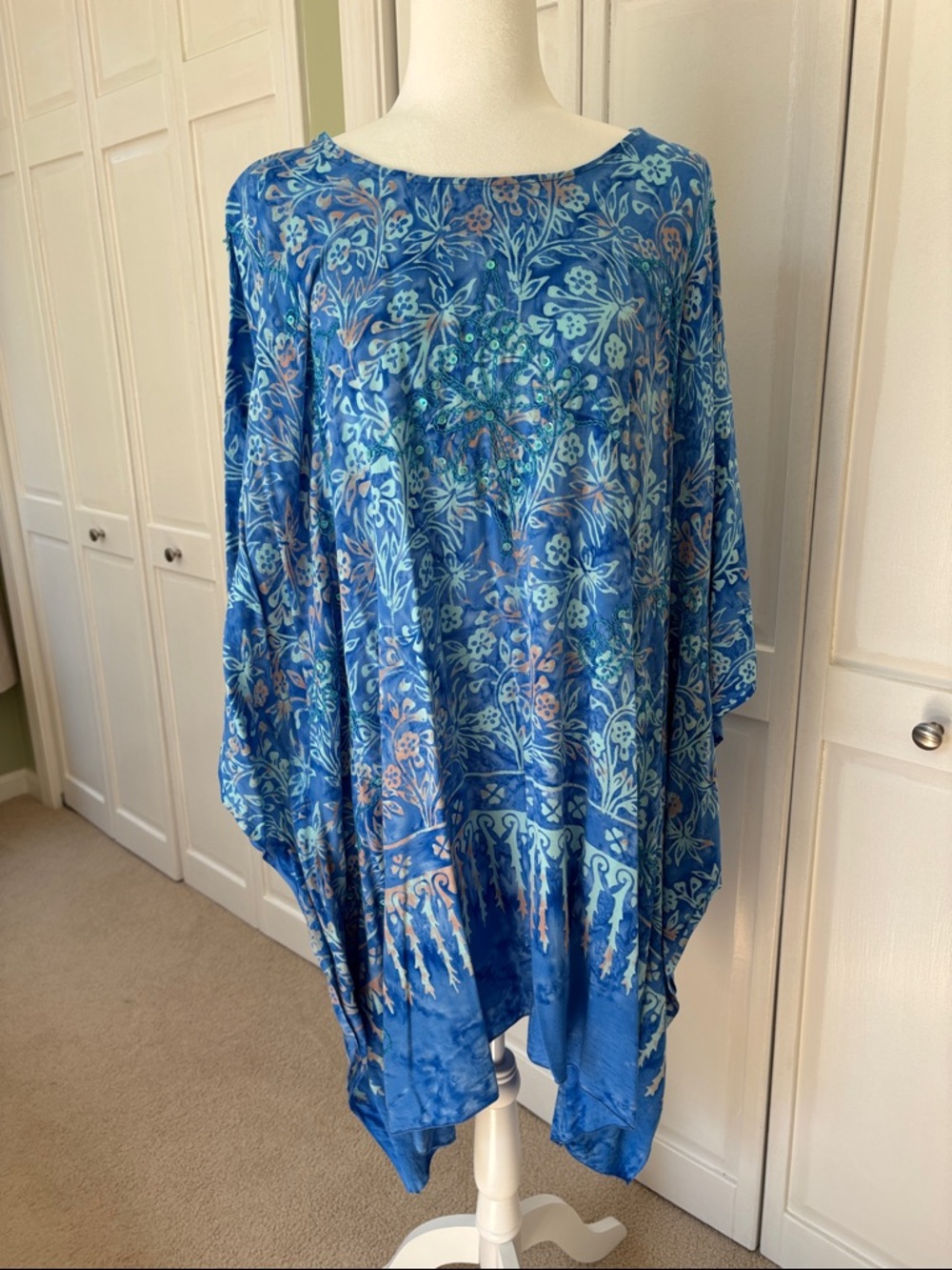 Blue Floral Women's Swim Coverup Kaftan